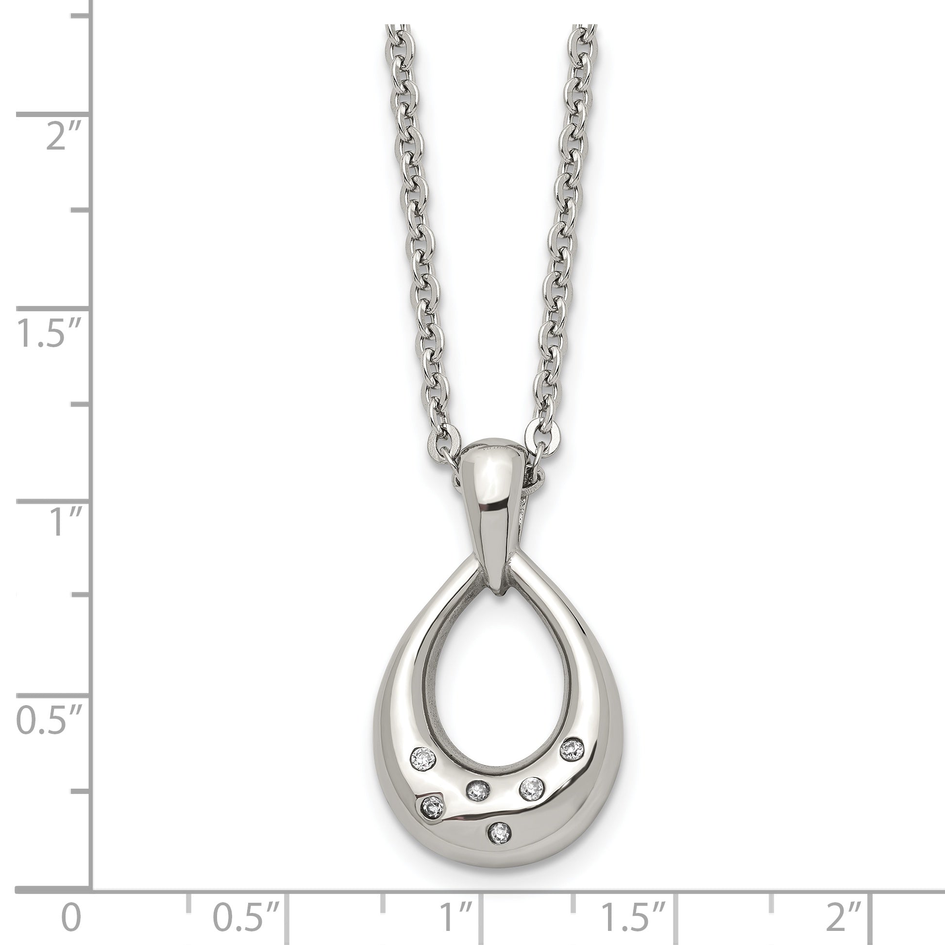 CZ Teardrop Necklace in Stainless Steel