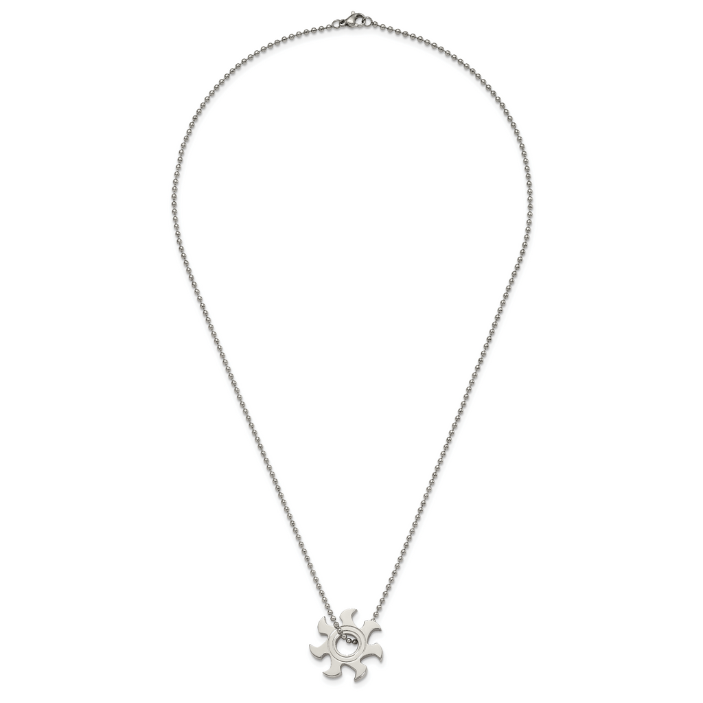Chisel Stainless Steel Polished Sun Burst Pendant on a 22 inch Ball Chain Necklace