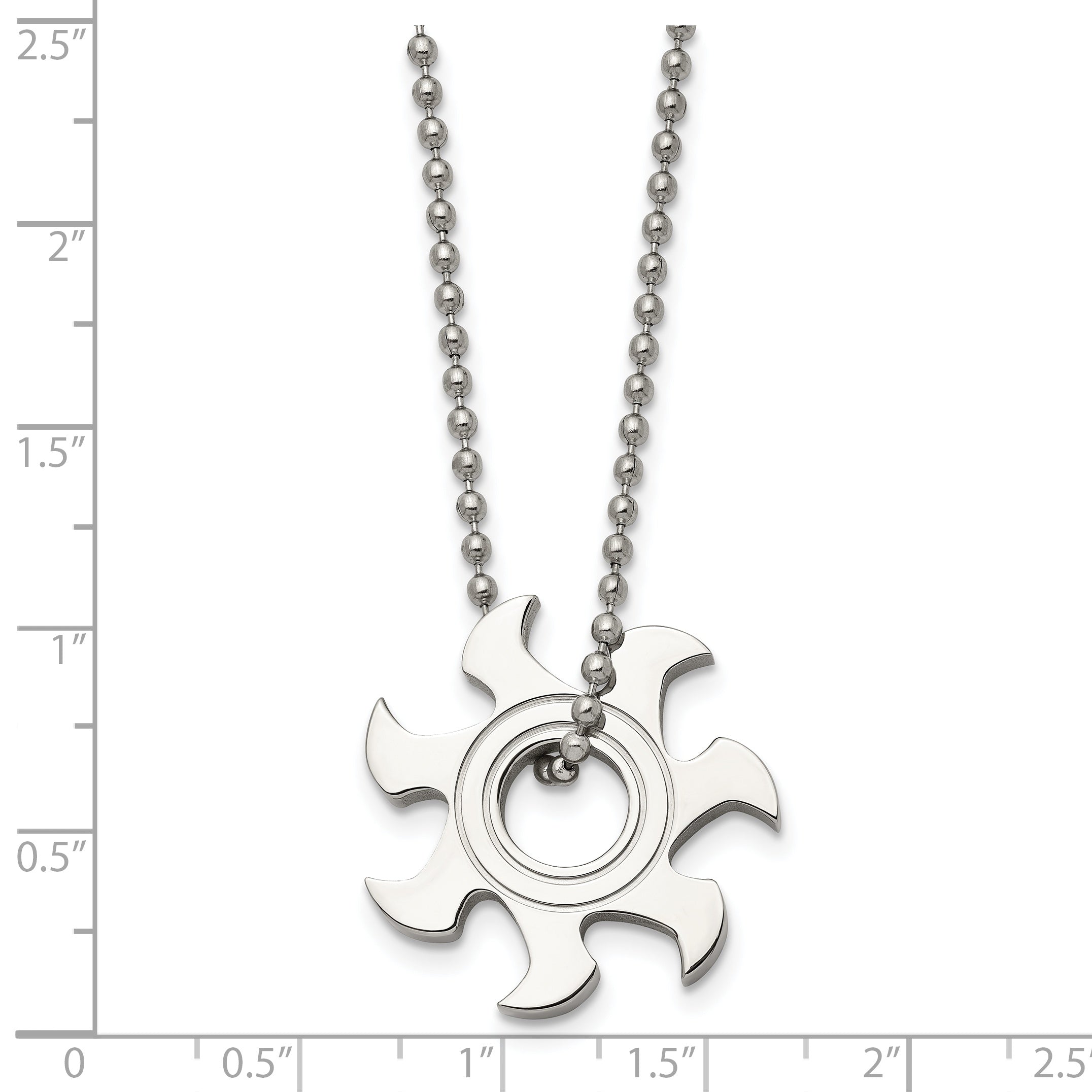 Chisel Stainless Steel Polished Sun Burst Pendant on a 22 inch Ball Chain Necklace