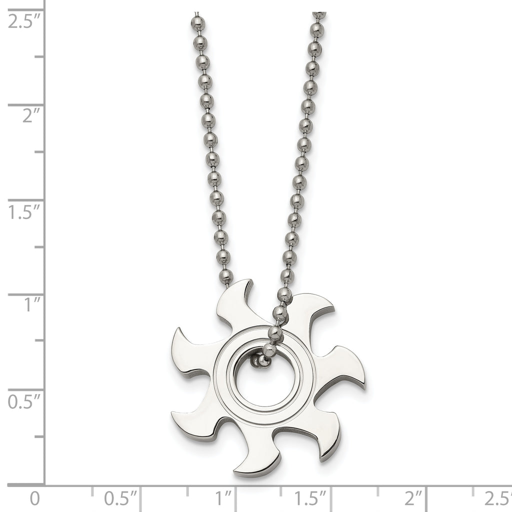 Chisel Stainless Steel Polished Sun Burst Pendant on a 22 inch Ball Chain Necklace