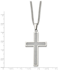 Chisel Stainless Steel Polished with Grey Carbon Fiber Inlay Large Cross Pendant on a 20 inch Curb Chain Necklace
