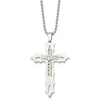 Chisel Stainless Steel Polished with Sterling Silver Inlay Cross Pendant on a 20 inch Ball Chain Necklace