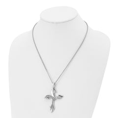 Chisel Stainless Steel Polished with CZ Swirl Cross Pendant on a 20 inch Cable Chain Necklace