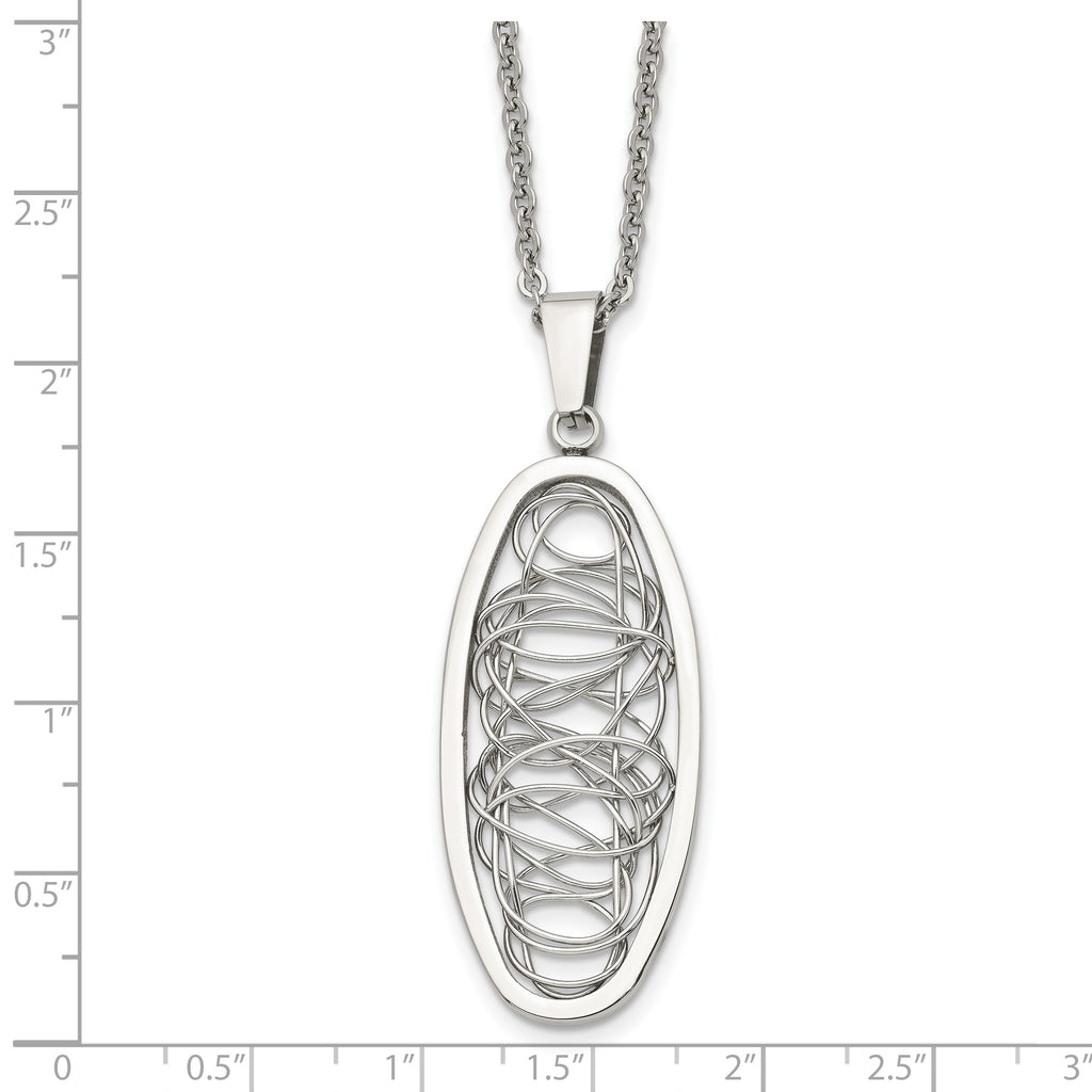 Stainless Steel Polished Wire Designed Oval 18in Necklace