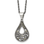 Chisel Stainless Steel Antiqued, Polished and Textured Marcasite Teardrop Pendant on a 20 inch Singapore Chain Necklace