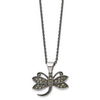 Marcasite Dragonfly Pendant Necklace in Stainless Steel
