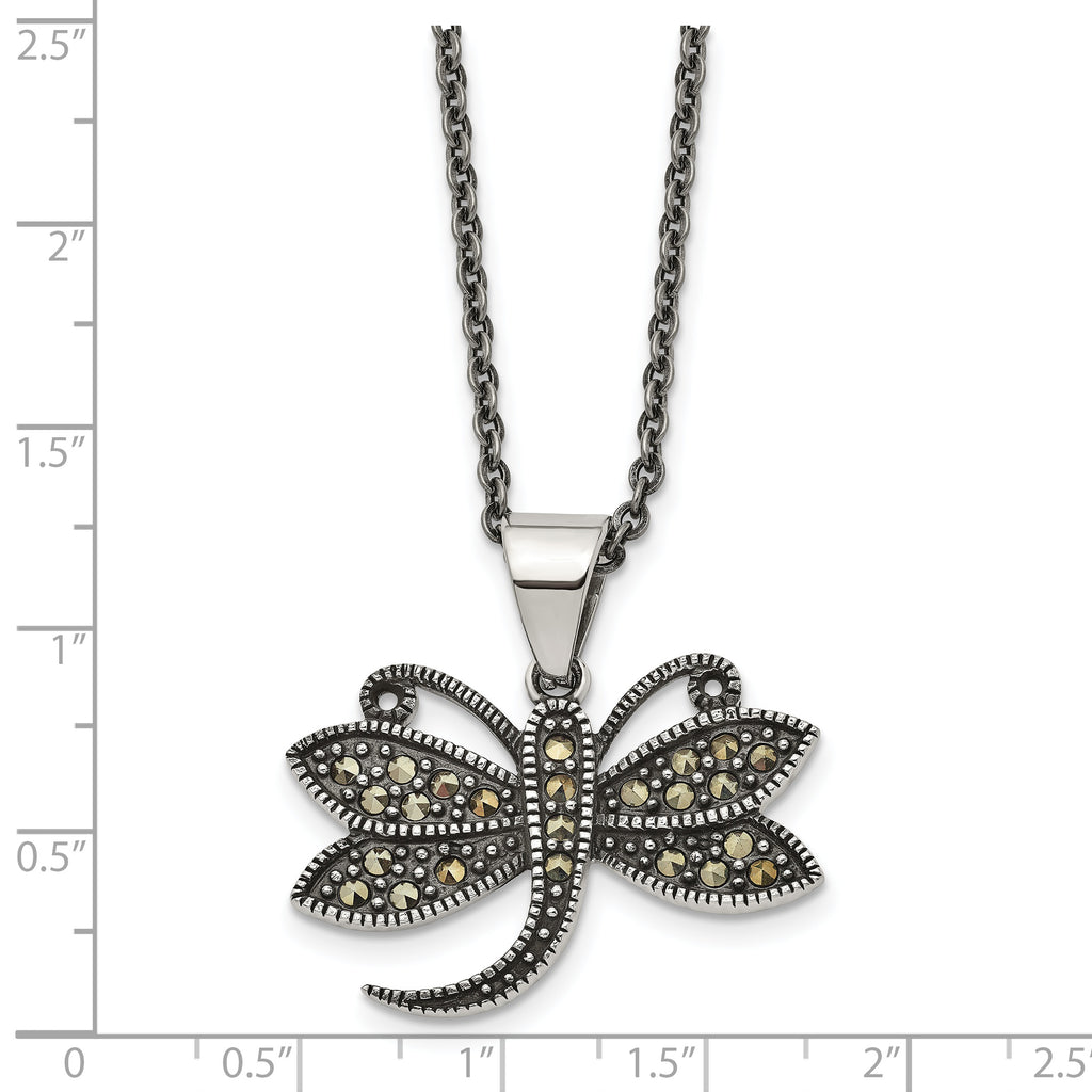 Marcasite Dragonfly Pendant Necklace in Stainless Steel
