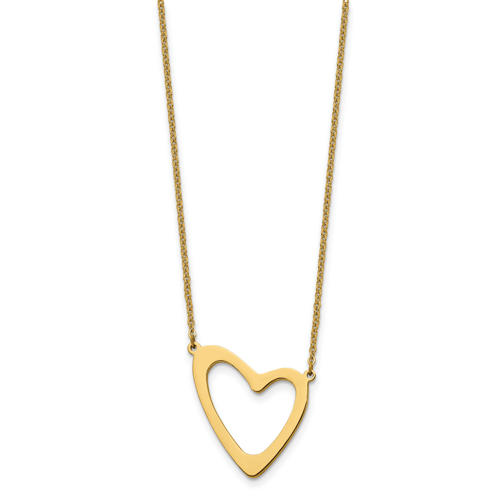 Stainless Steel Polished Yellow IP-plated Heart 17in w/2in ext. Necklace