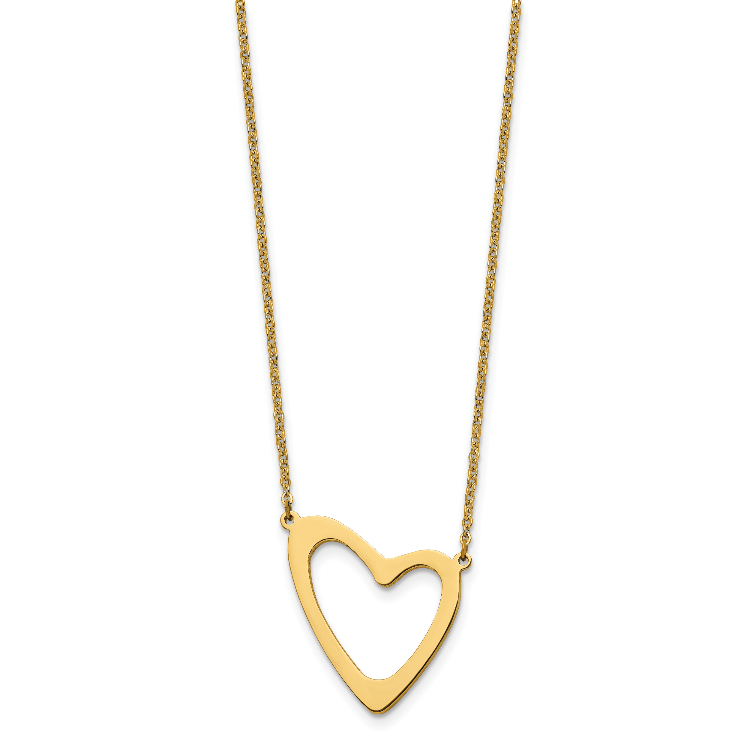 Stainless Steel Polished Yellow IP-plated Heart 17in w/2in ext. Necklace