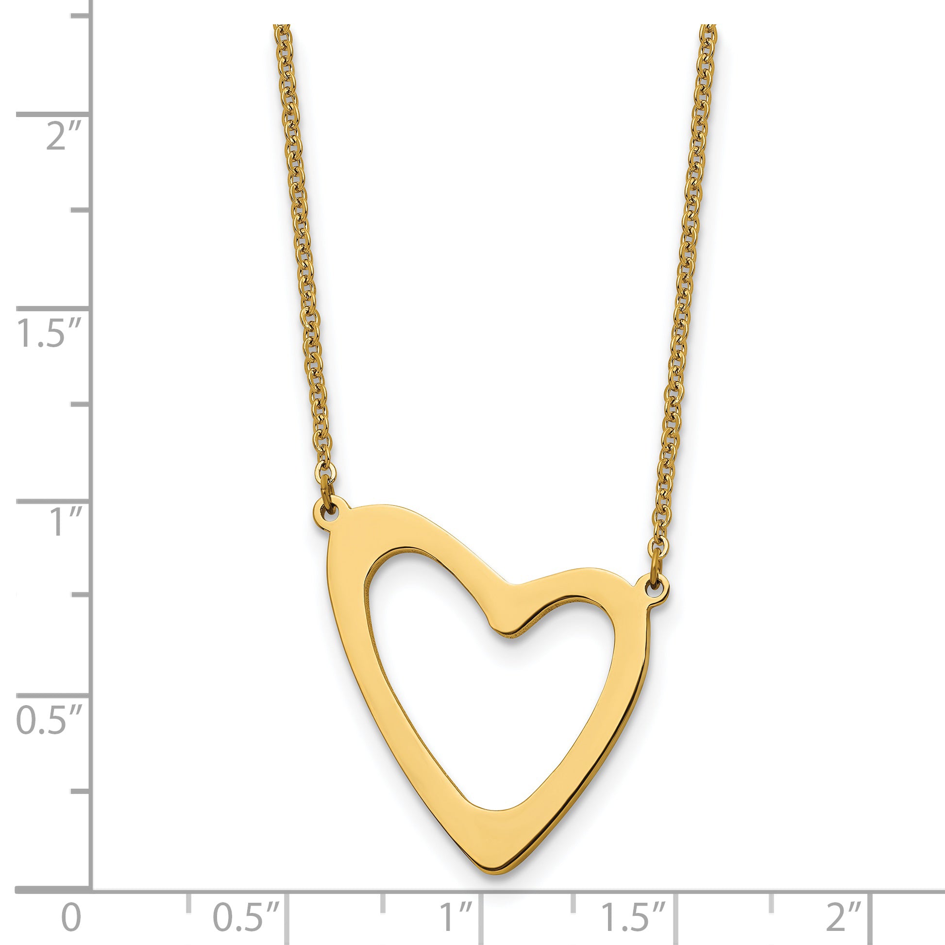 Stainless Steel Polished Yellow IP-plated Heart 17in w/2in ext. Necklace