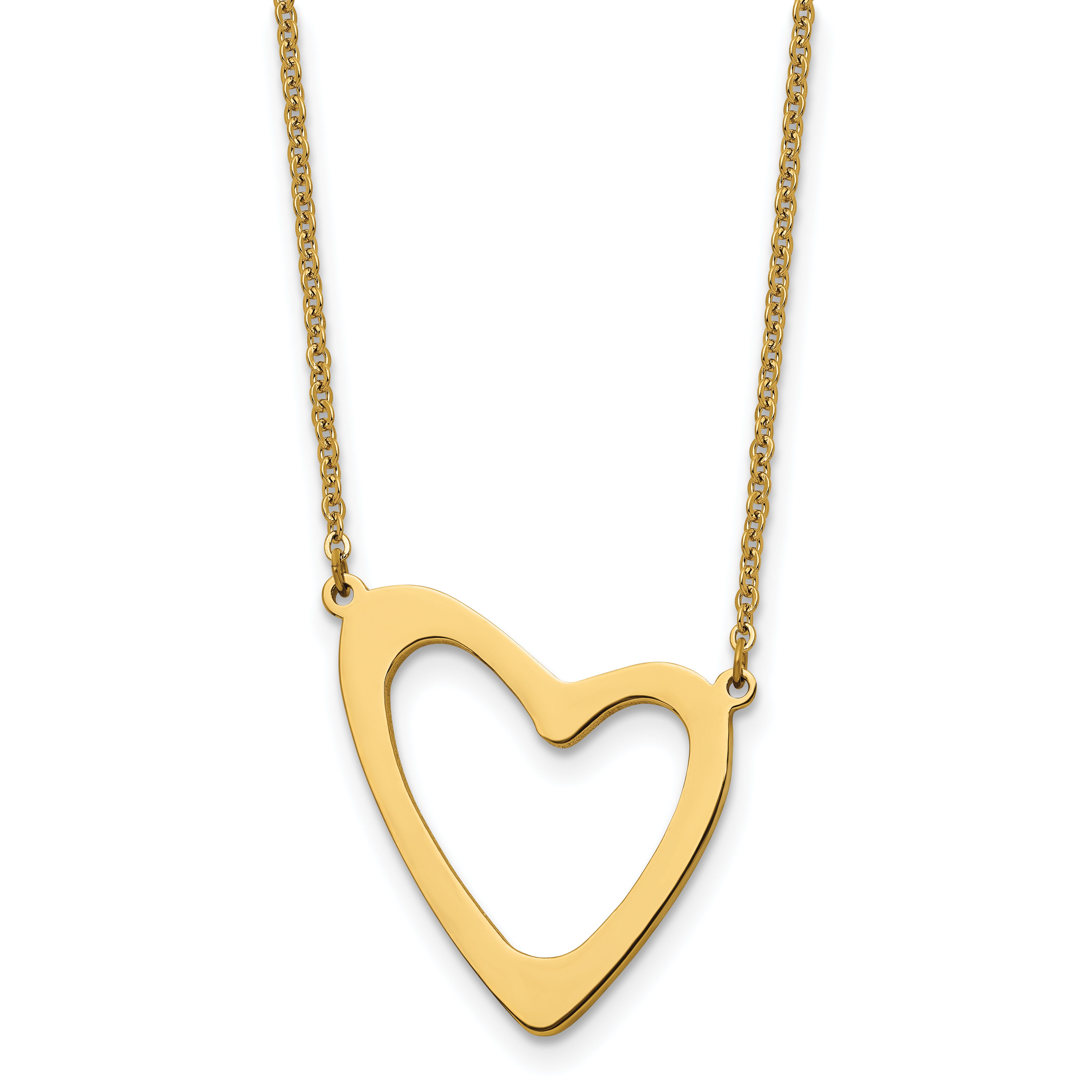 Stainless Steel Polished Yellow IP-plated Heart 17in w/2in ext. Necklace Main image