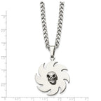 Saw Blade & Skull Pendant Necklace in Stainless Steel, 24in