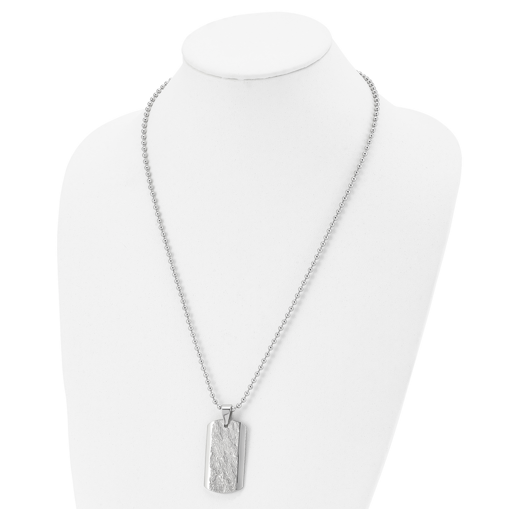 Stainless Steel Polished and Textured Dog Tag 24in Necklace