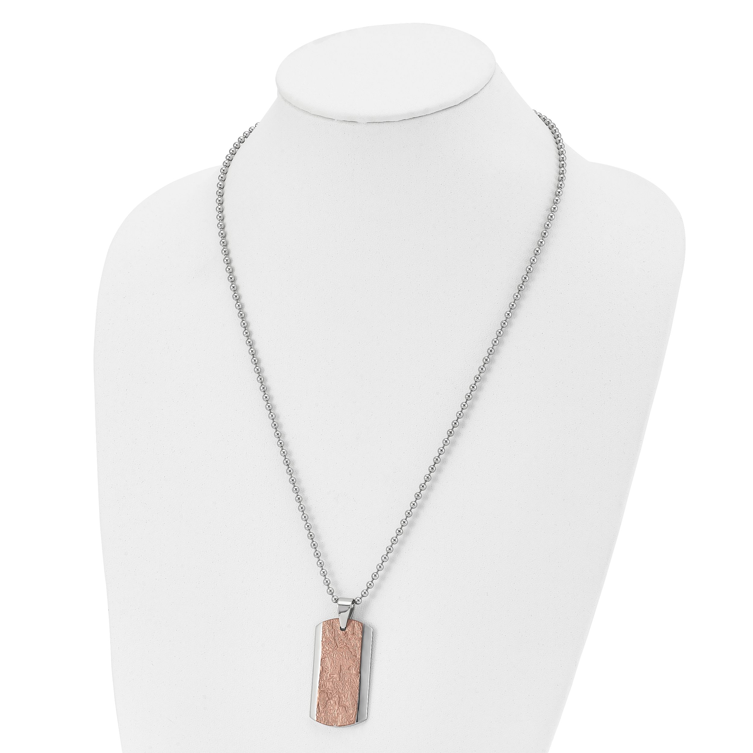 Stainless Steel Polished and Textured Brown IP-plated 24in Necklace