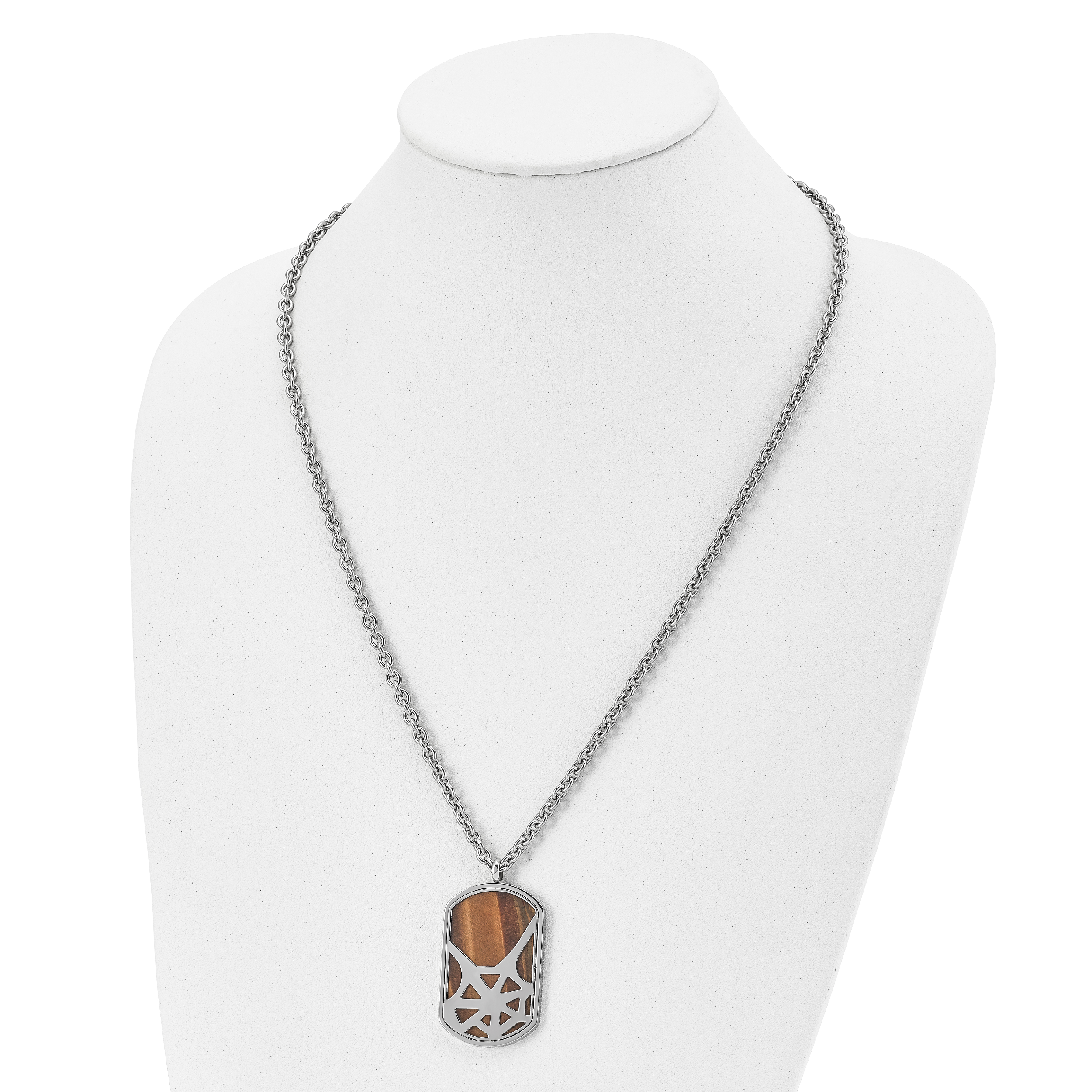 Tiger's Eye Spider Web Dog Tag Necklace in Stainless Steel
