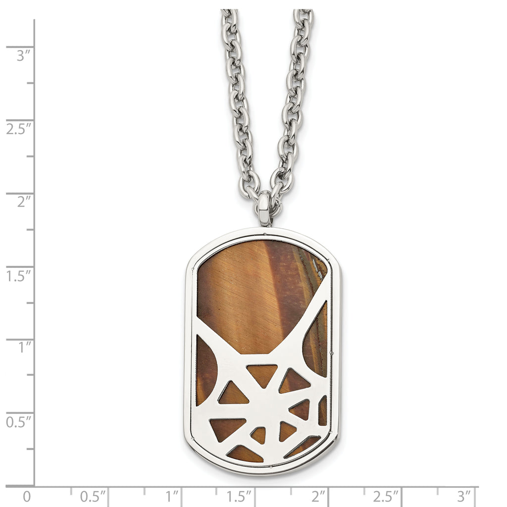 Tiger's Eye Spider Web Dog Tag Necklace in Stainless Steel