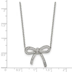 Stainless Steel Polished Crystal Bow 16.25in w/1.75in ext Necklace
