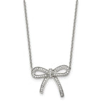 Stainless Steel Polished Crystal Bow 16.25in w/1.75in ext Necklace