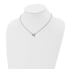 Stainless Steel Polished w/CZ Bow 16in w/1.75in ext Necklace