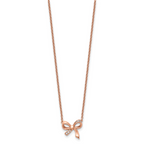 Stainless Steel Polished Rose IP-plated w/CZ Bow w/1.75in ext Necklace