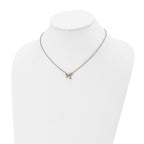 Stainless Steel Polished Rose IP-plated w/CZ Bow w/1.75in ext Necklace
