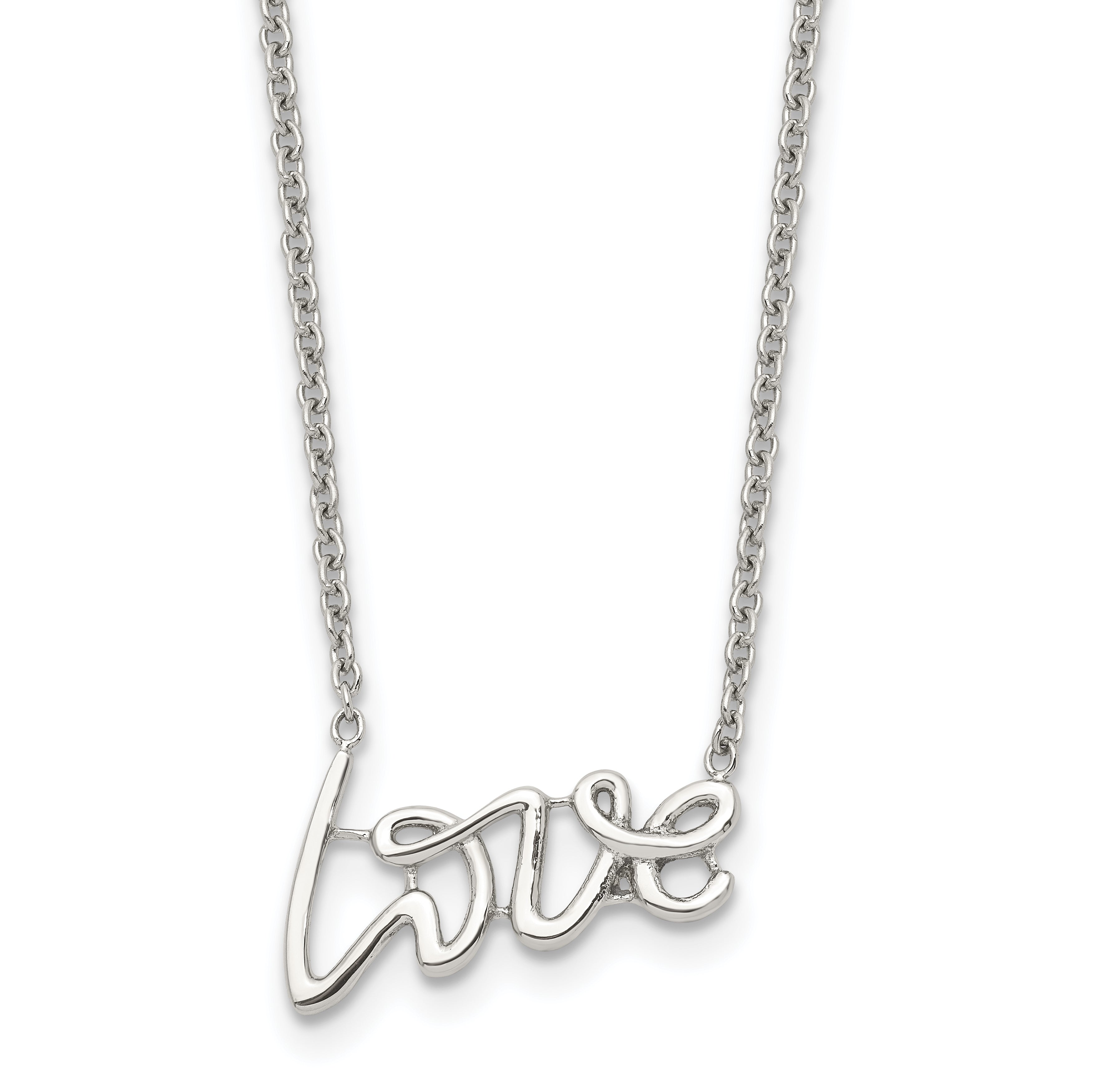 Chisel Stainless Steel Polished LOVE on an 18 inch Cable Chain Necklace Main image