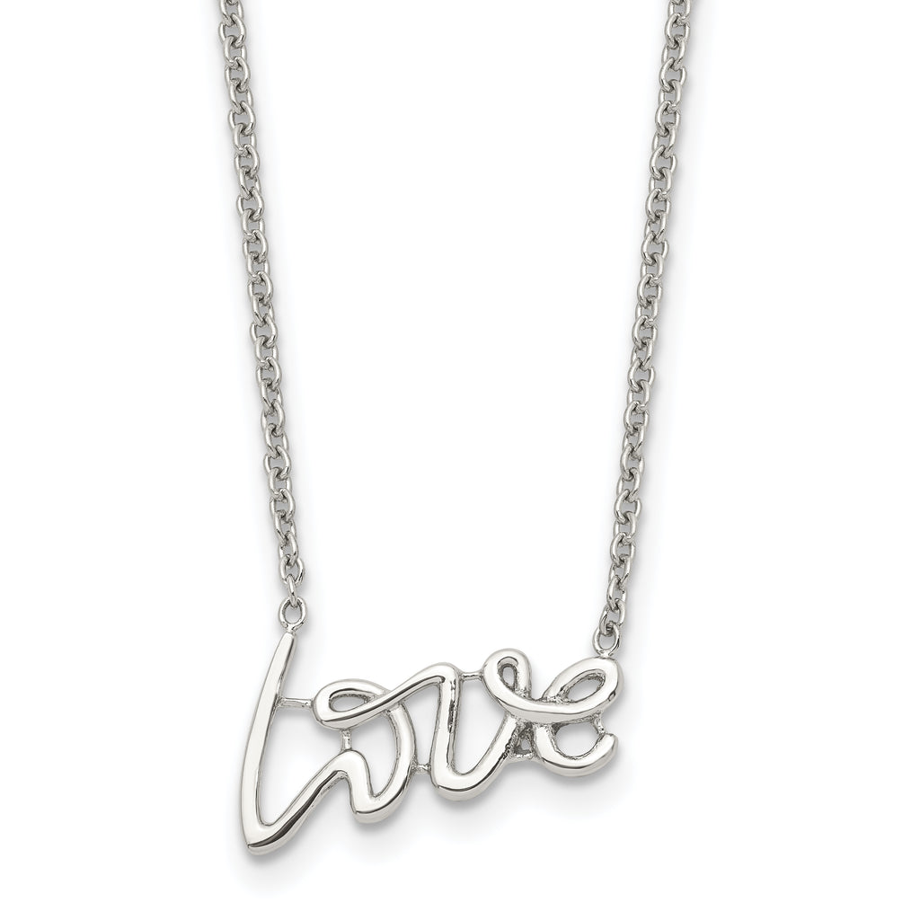 Chisel Stainless Steel Polished LOVE on an 18 inch Cable Chain Necklace