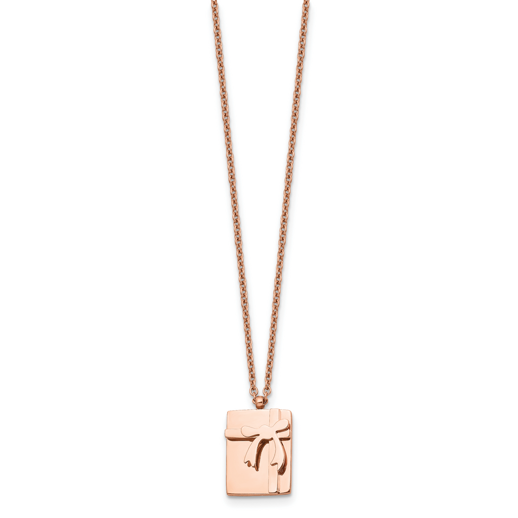 Rose-Tone Gift & Bow Necklace in Stainless Steel
