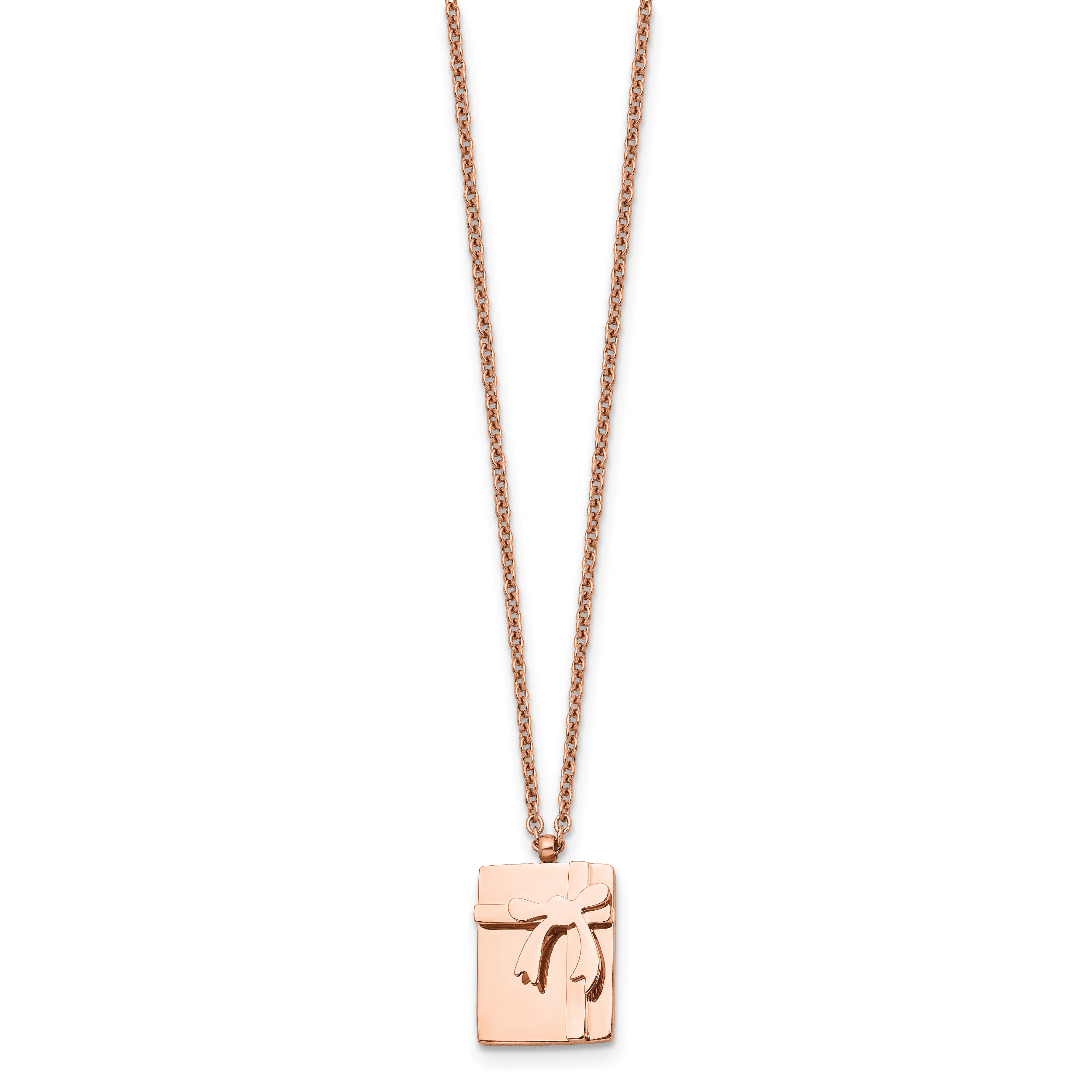 Rose-Tone Gift & Bow Necklace in Stainless Steel