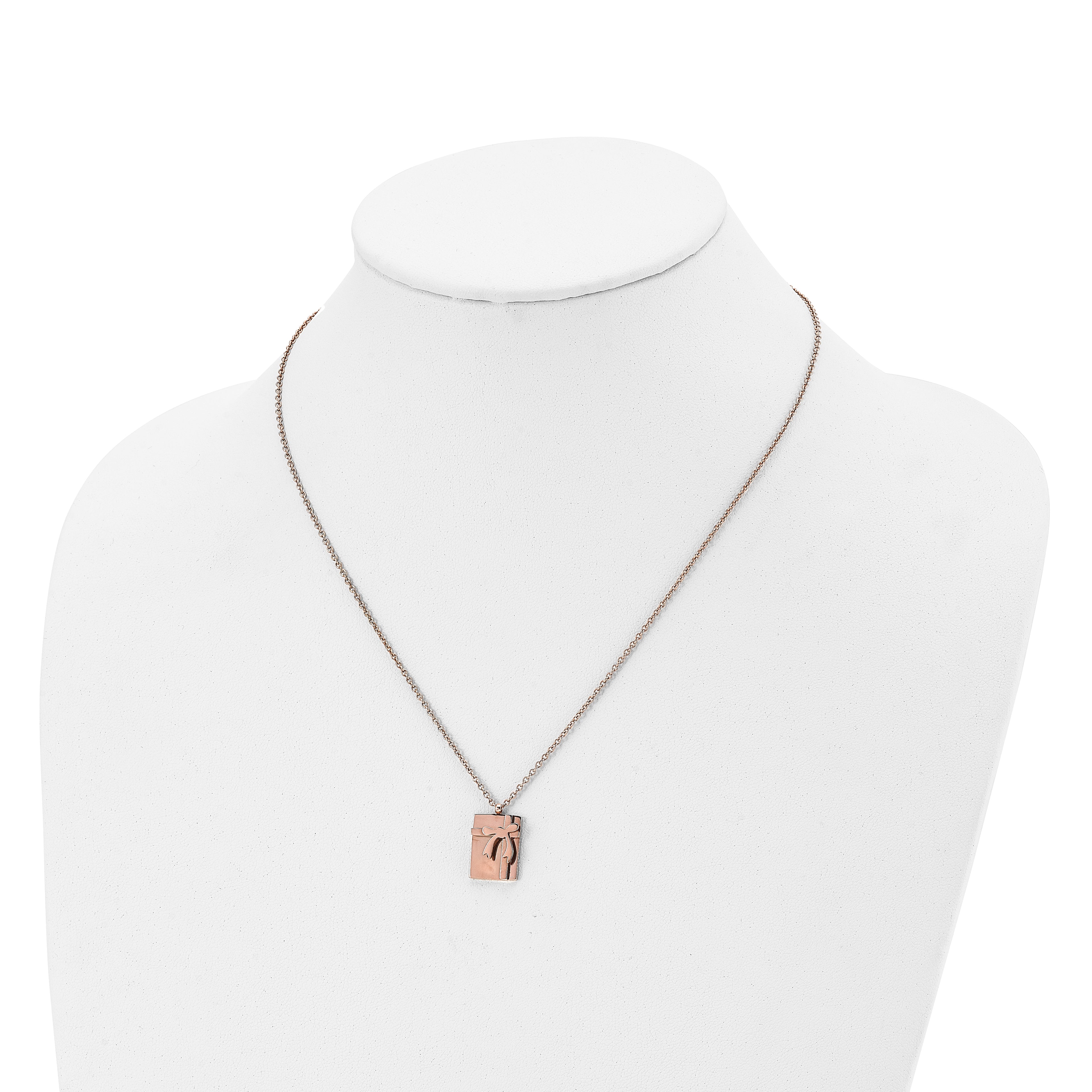 Rose-Tone Gift & Bow Necklace in Stainless Steel