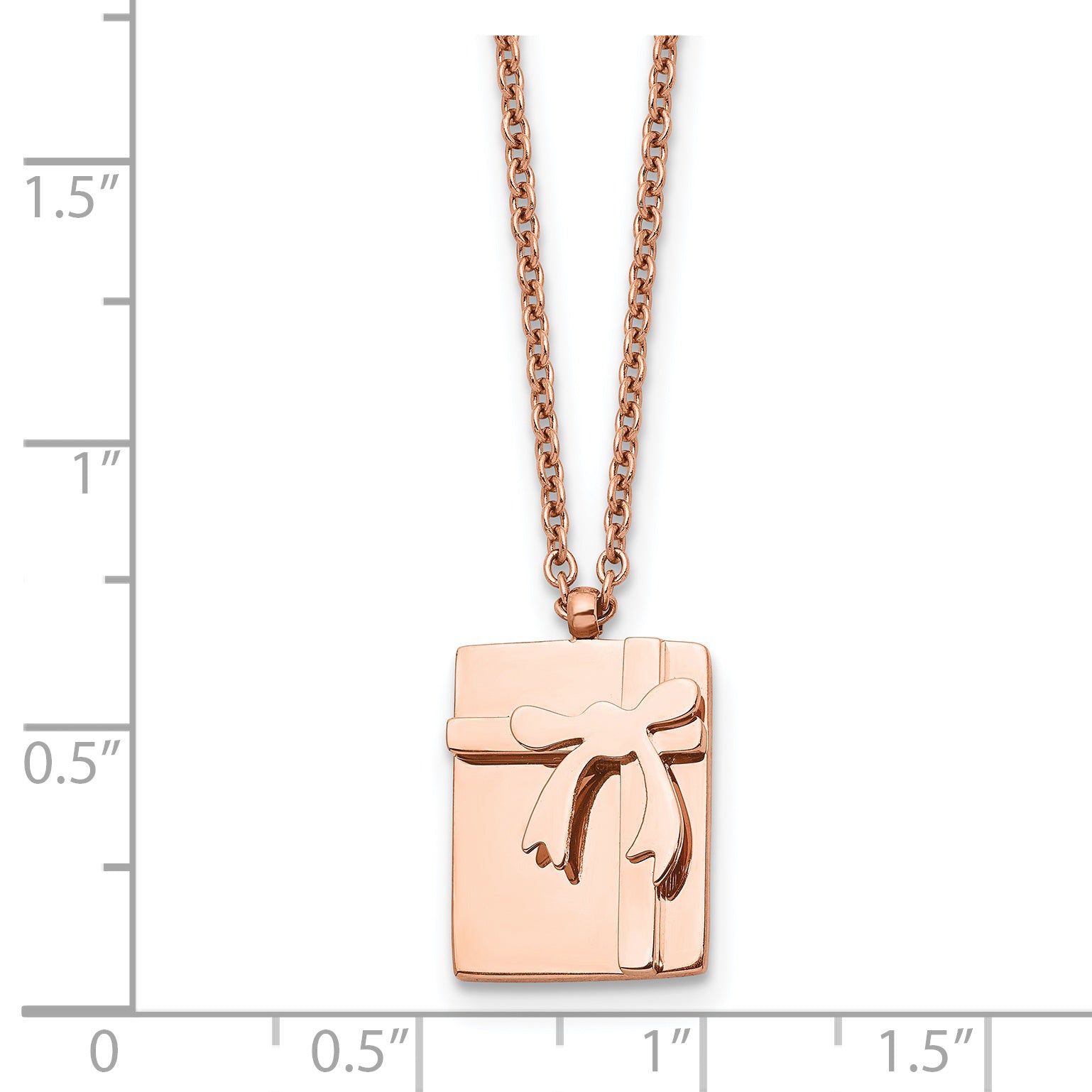 Rose-Tone Gift & Bow Necklace in Stainless Steel
