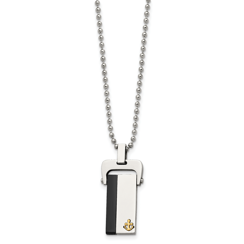 Stainless Steel Polished Yellow & Black IP-plated Dog Tag 20in Necklace