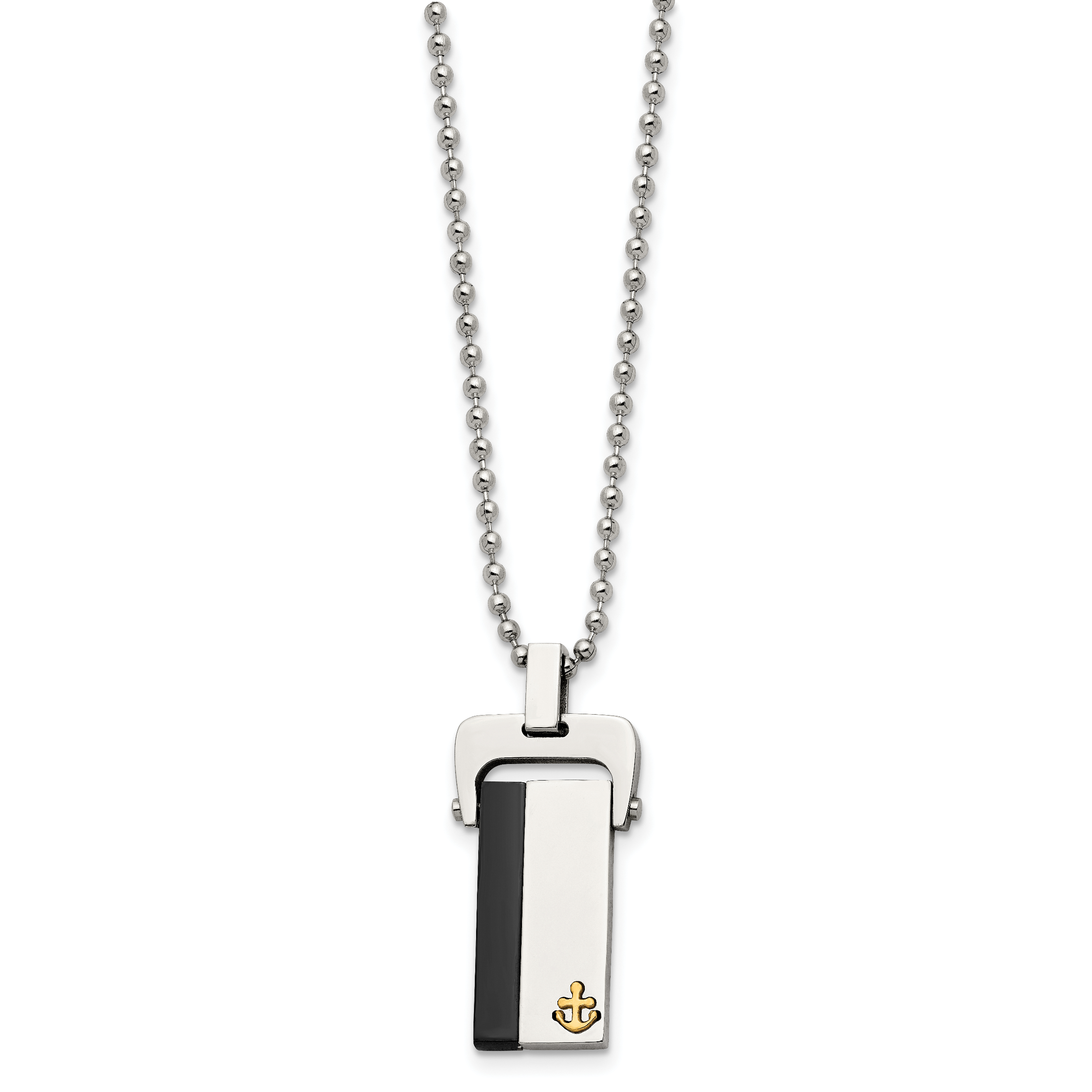 Stainless Steel Polished Yellow & Black IP-plated Dog Tag 20in Necklace