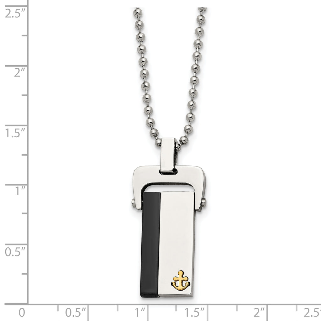 Stainless Steel Polished Yellow & Black IP-plated Dog Tag 20in Necklace