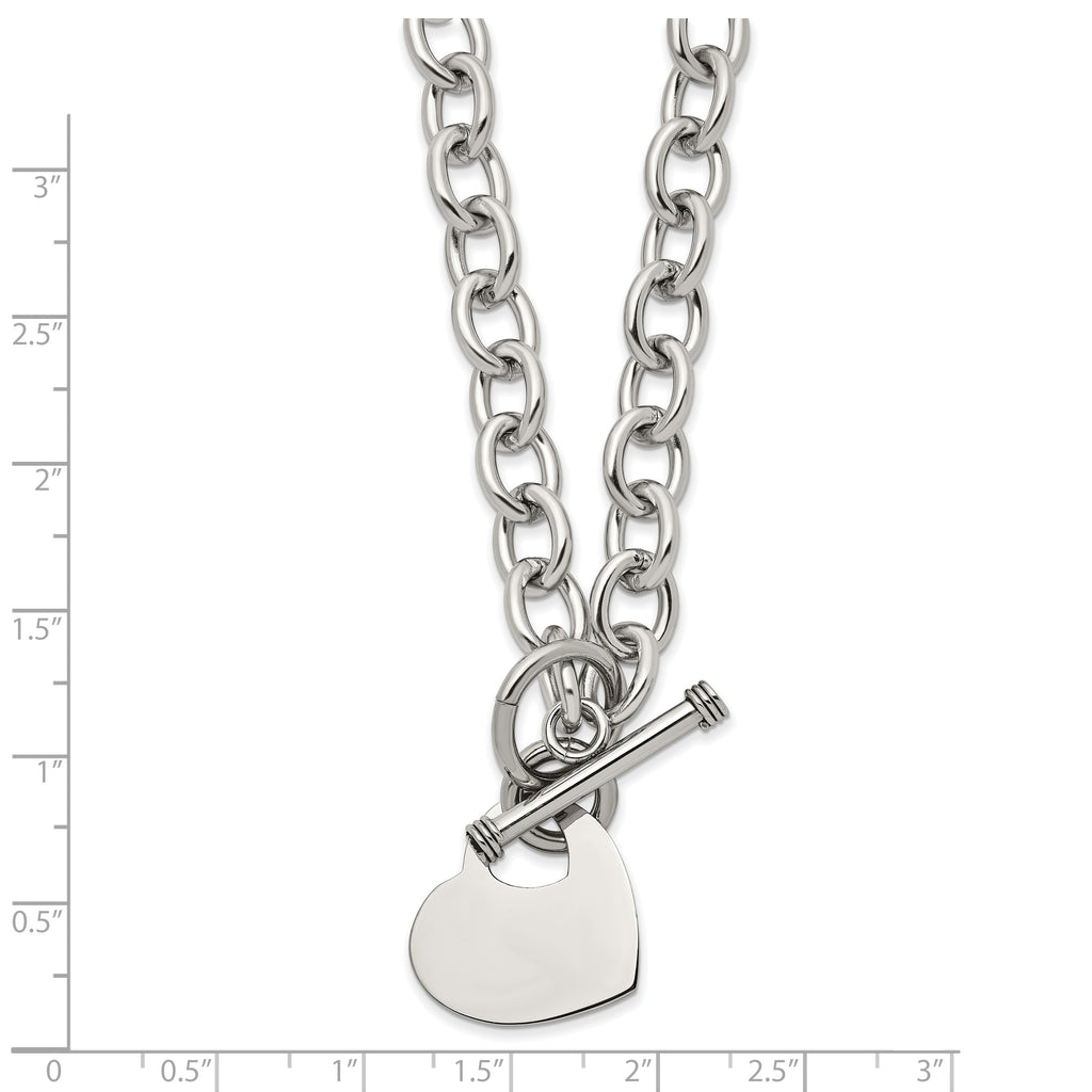 Chisel Stainless Steel Polished Heart Toggle on an 18 inch Open Link Chain Necklace
