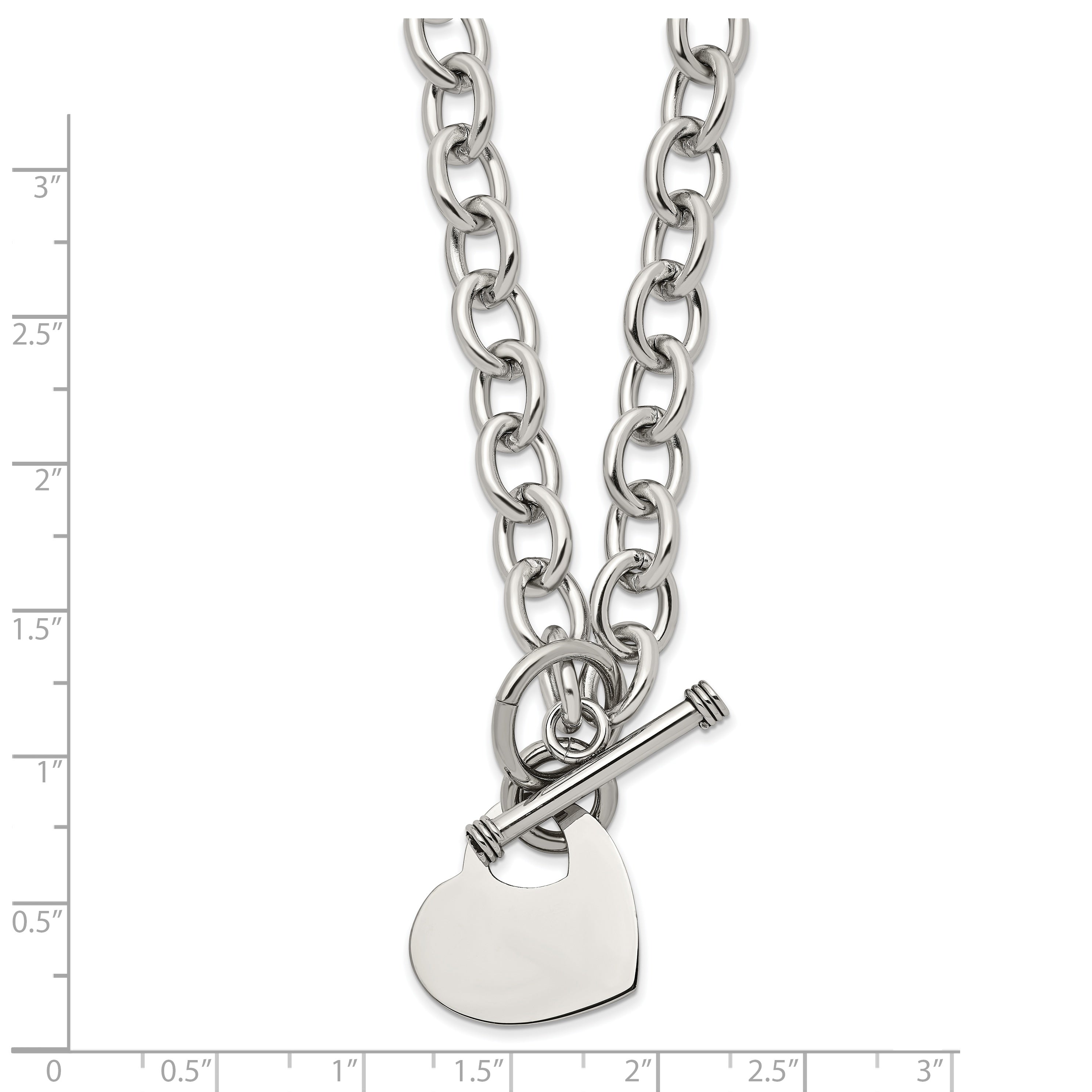 Chisel Stainless Steel Polished Heart Toggle on an 18 inch Open Link Chain Necklace