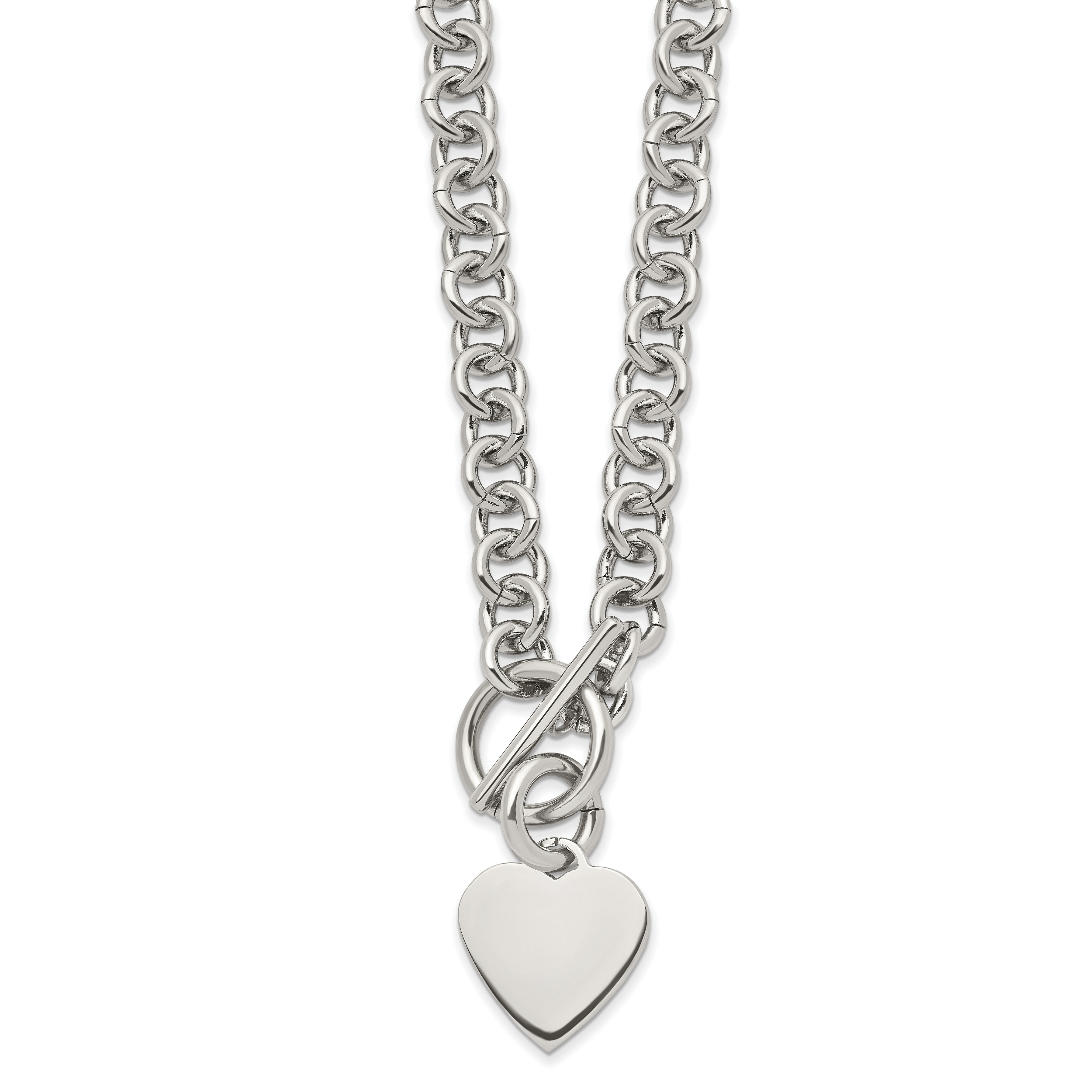 Chisel Stainless Steel Polished Heart Toggle on an 18 inch Open Link Chain Necklace Main image