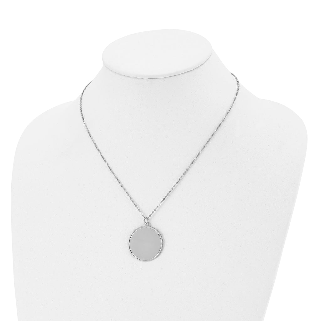 Chisel Stainless Steel Polished Engraveable Round Disc Pendant on an 18 inch Plus a 2 inch Extension Cable Chain Necklace