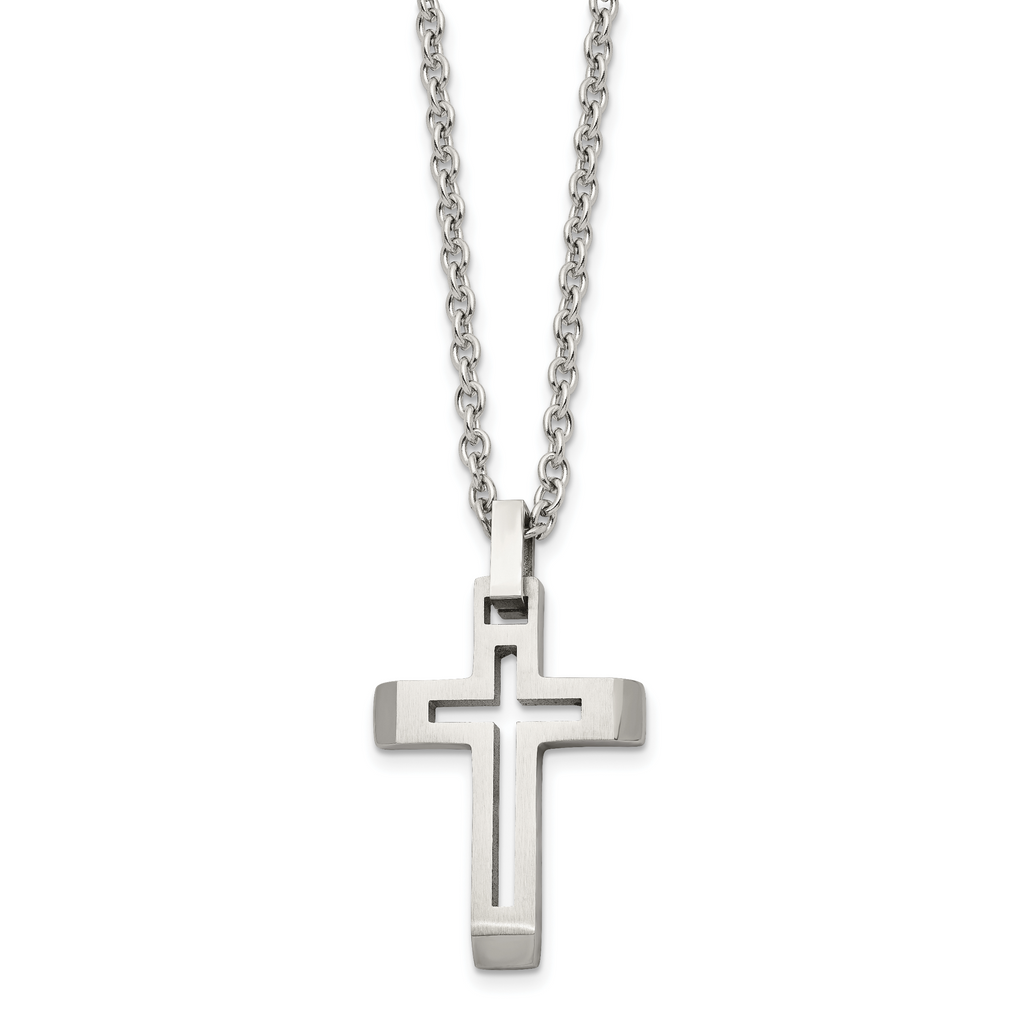 Cut-Out Cross Pendant Necklace in Stainless Steel, 20"