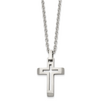 Cut-Out Cross Pendant Necklace in Stainless Steel, 20"