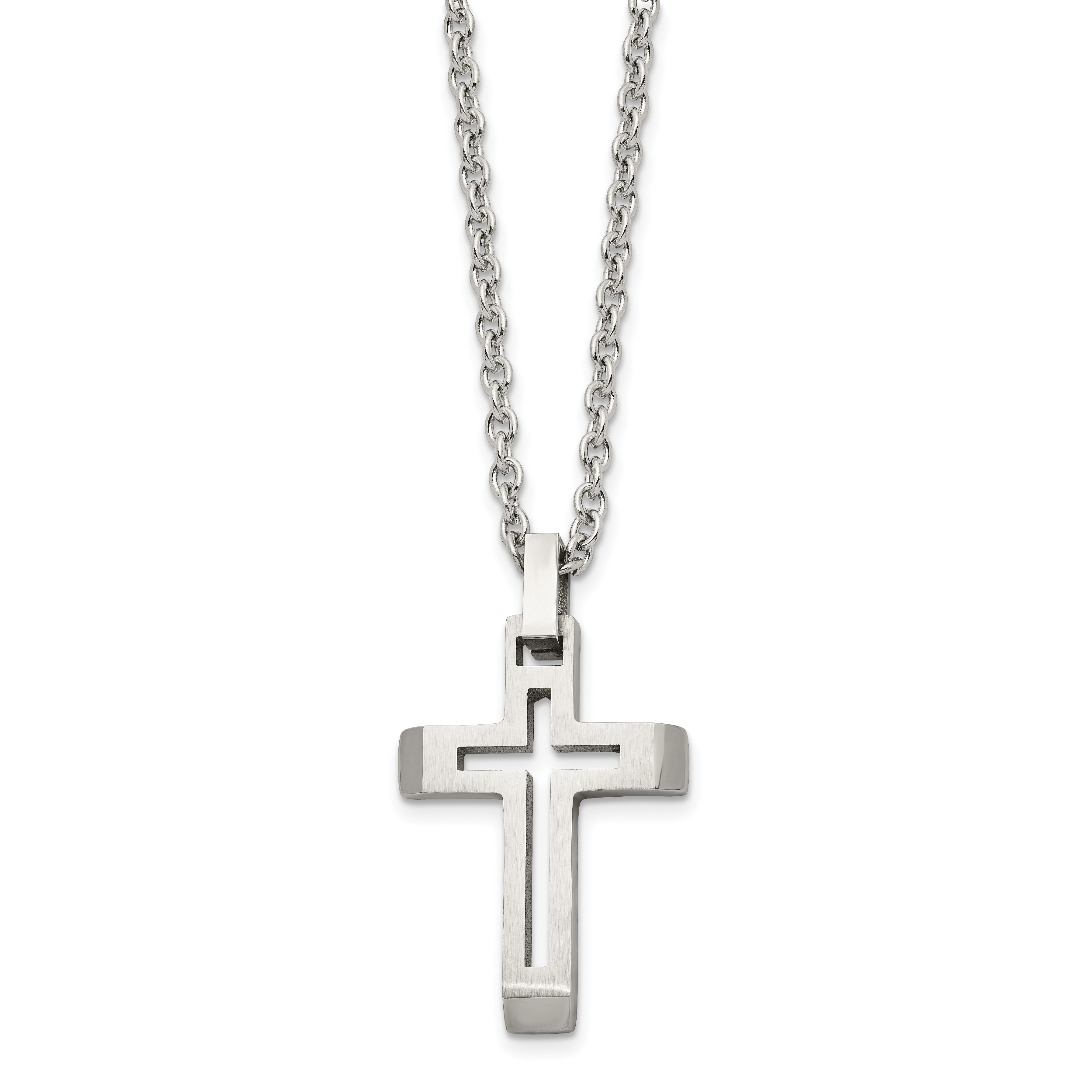 Cut-Out Cross Pendant Necklace in Stainless Steel, 20"