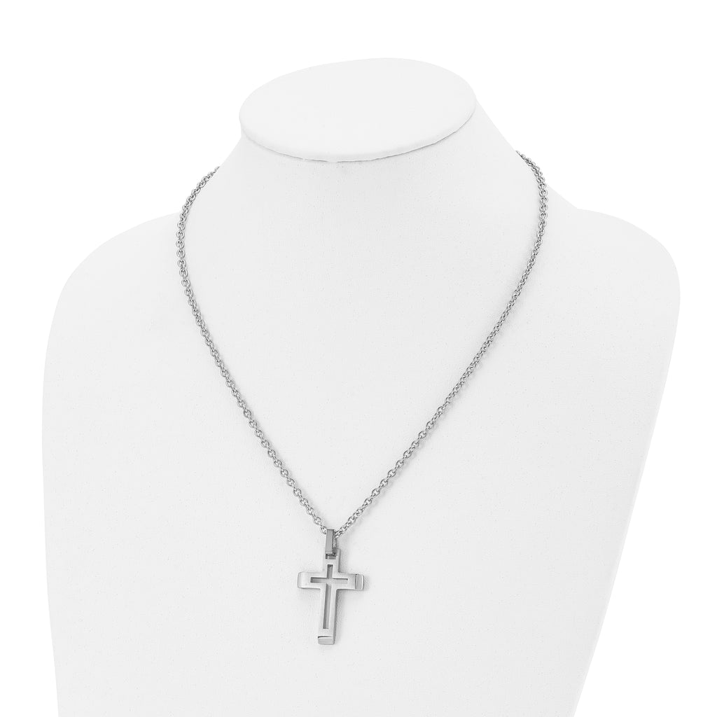 Cut-Out Cross Pendant Necklace in Stainless Steel, 20"