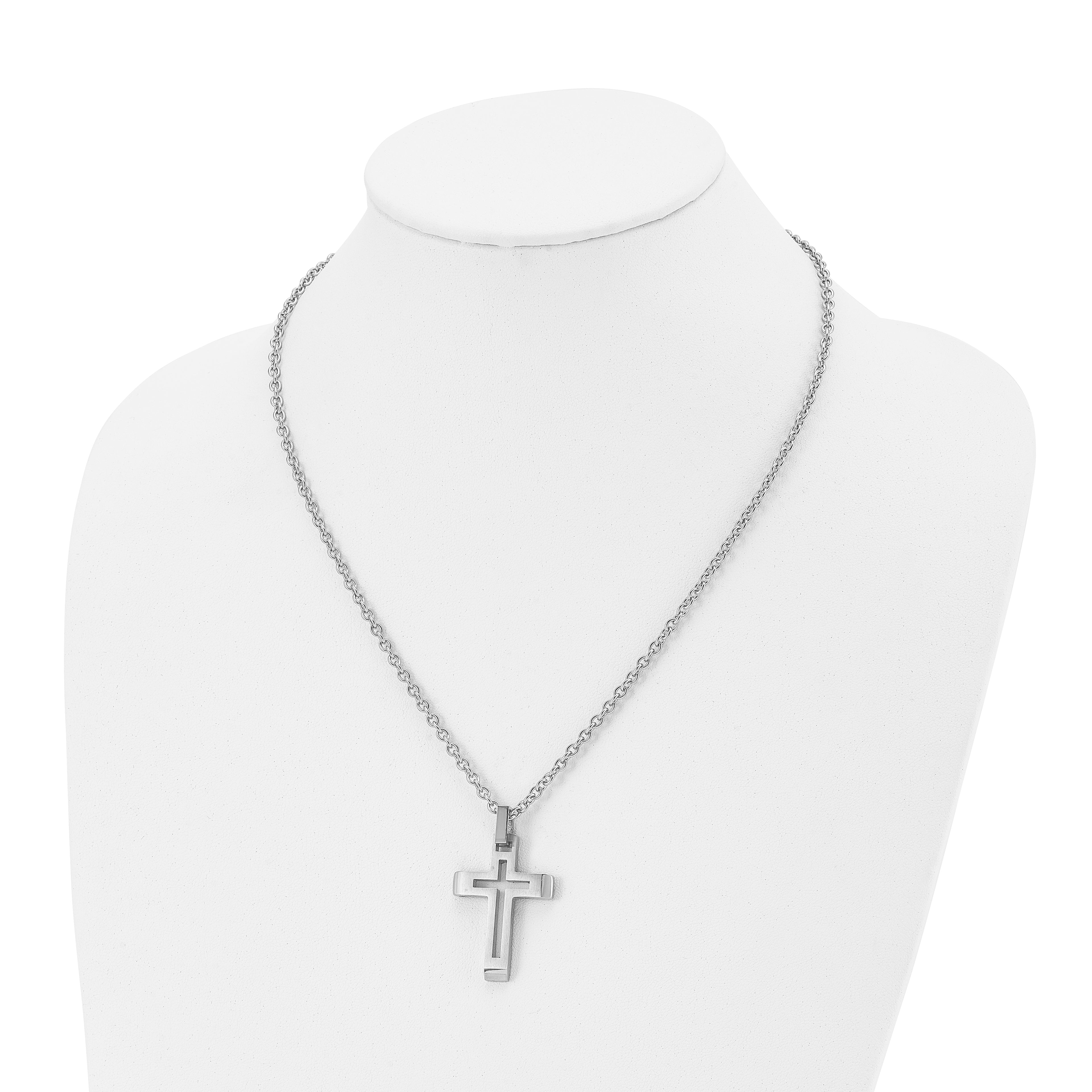 Cut-Out Cross Pendant Necklace in Stainless Steel, 20"