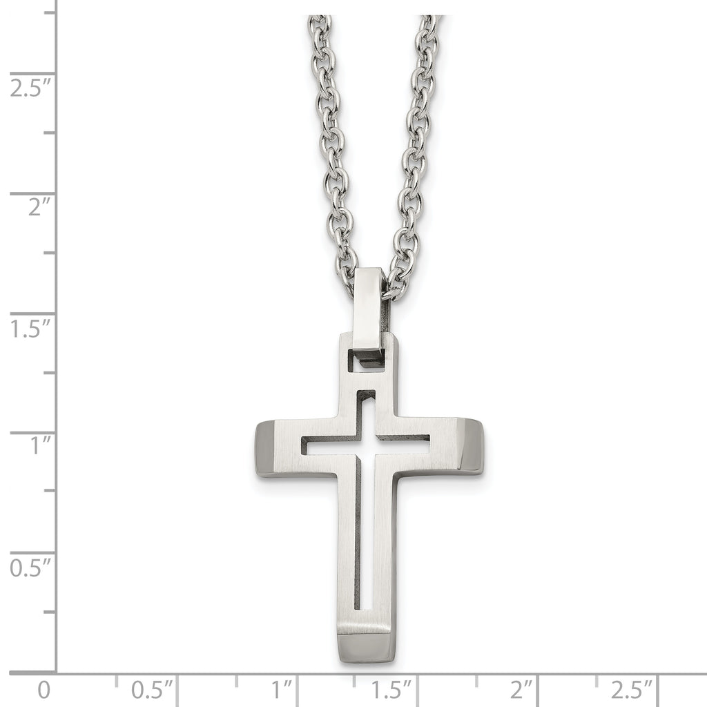 Cut-Out Cross Pendant Necklace in Stainless Steel, 20"