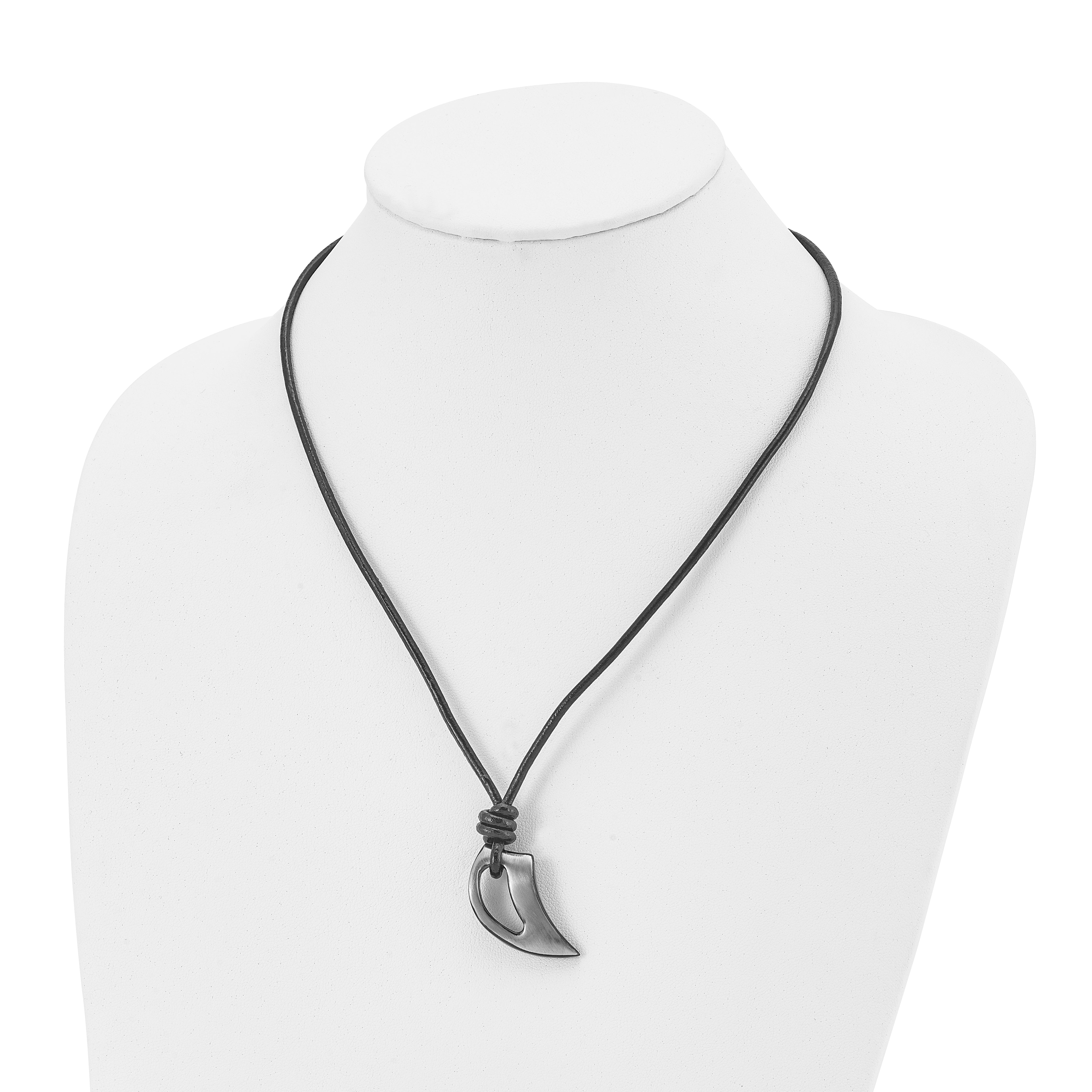 Chisel Stainless Steel Brushed and Polished Black IP-plated Claw Pendant on a 20 inch Black Leather Cord Necklace