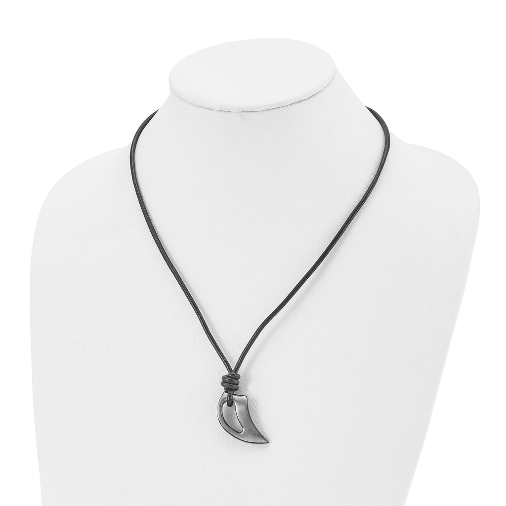 Chisel Stainless Steel Brushed and Polished Black IP-plated Claw Pendant on a 20 inch Black Leather Cord Necklace