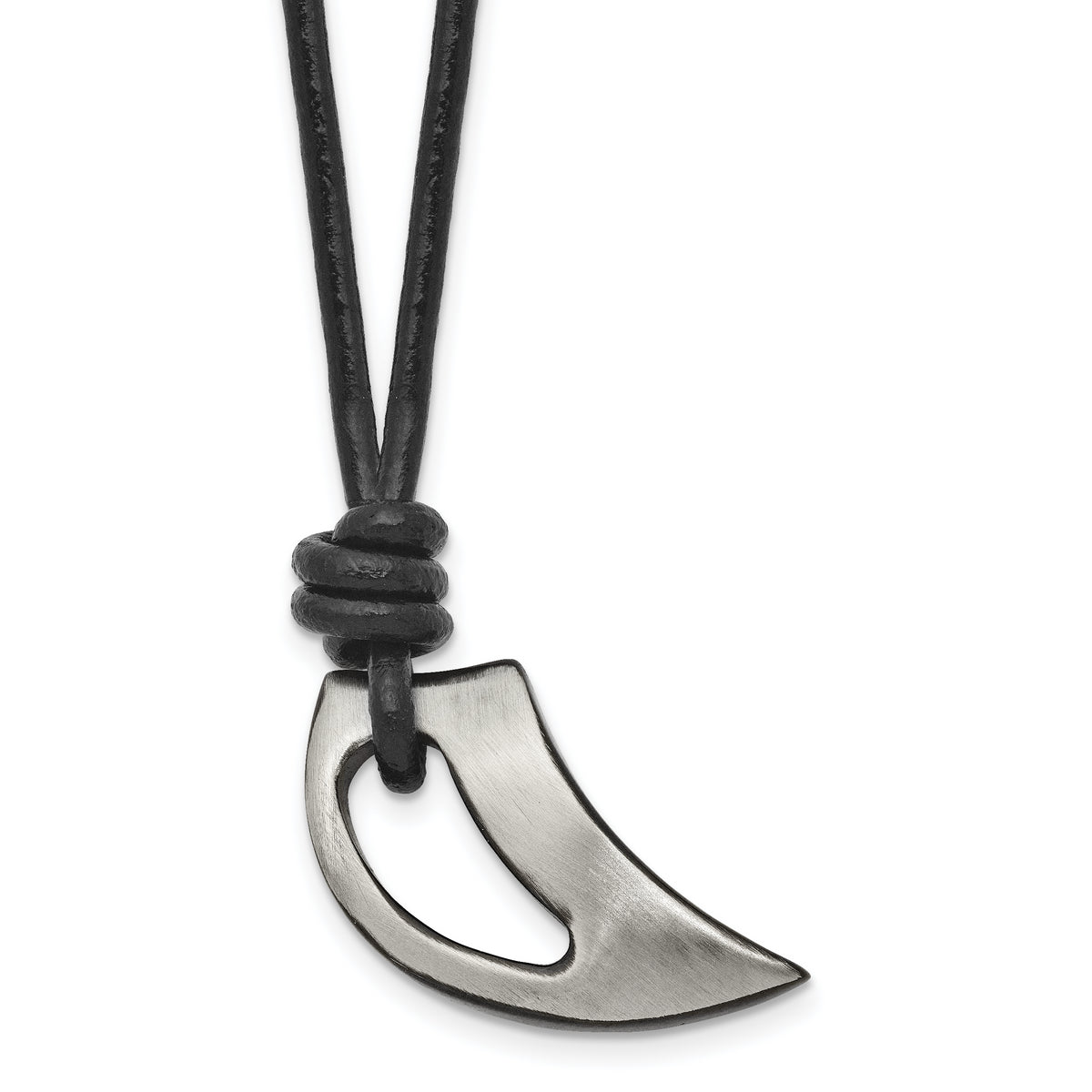 Chisel Stainless Steel Brushed and Polished Black IP-plated Claw Pendant on a 20 inch Black Leather Cord Necklace