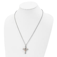 Stainless Steel Polished Rose IP-plated Cross 22in Necklace