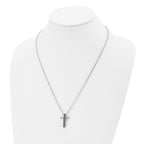 Stainless Steel Polished w/Black CZ Cross 22in Necklace