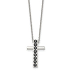Stainless Steel Polished w/Black CZ Cross 22in Necklace